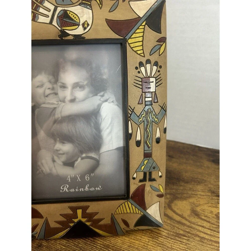 Southwestern Tribal Photo Frame Kokopelli Style Hand Painted 4x6 Decor Art